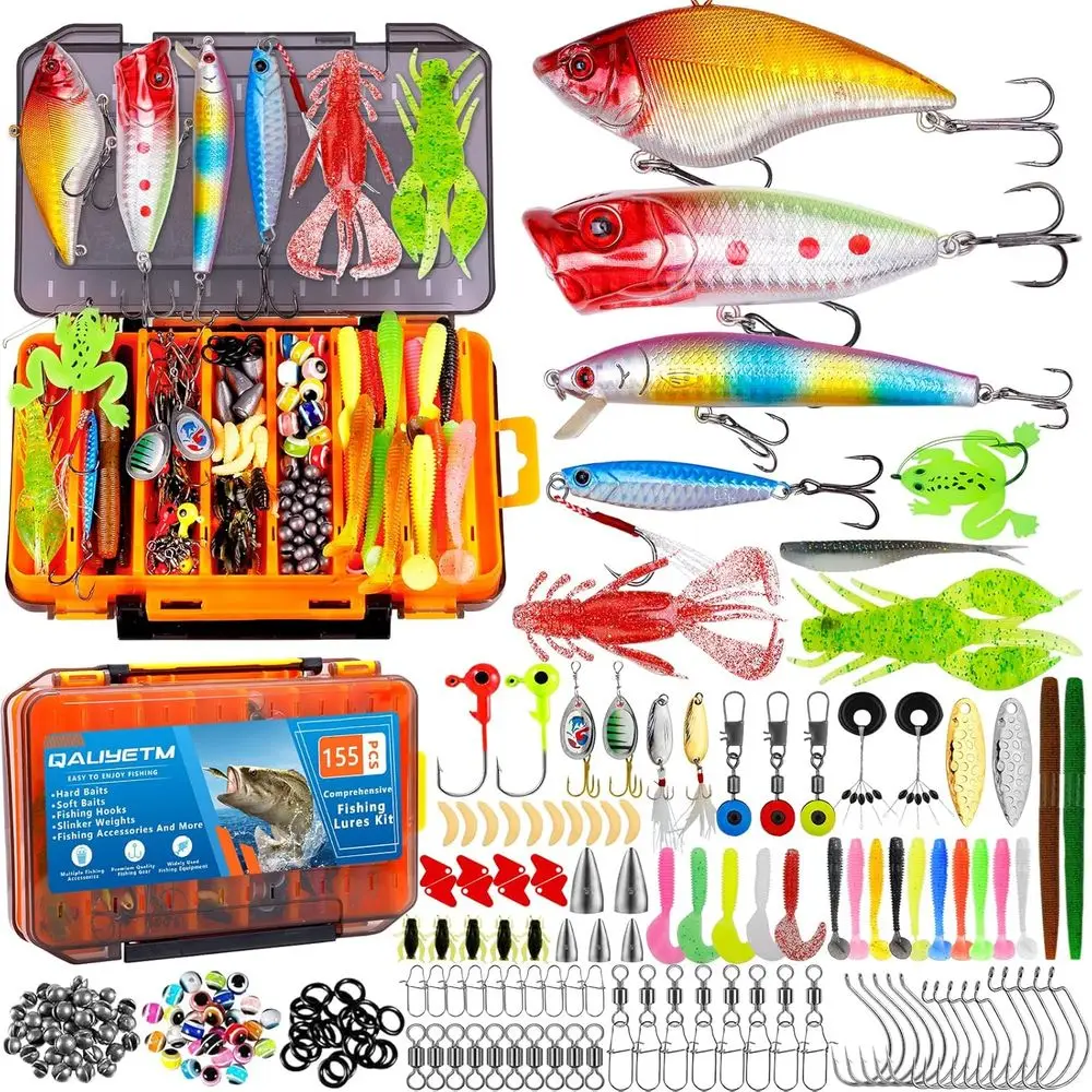 مجموعة كاملة من طُعم الصيد مكونة من 15 قطعة مع صندوق معالجة وخطافات وVIB وبلمة وملاعق وطعوم ناعمة وأوزان لصيد الأسماك في المياه العذبة #1