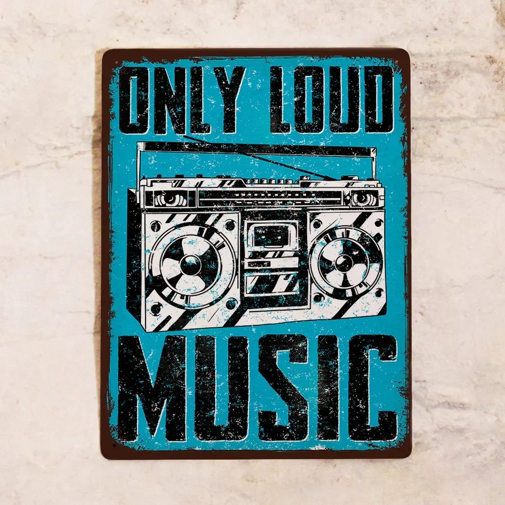 Charming Vintage A Cool Enamel Plaque “Loud Music” for Music Aficionados - Metal, 20 X 30 Cm, Ideal for Music Room Decoration