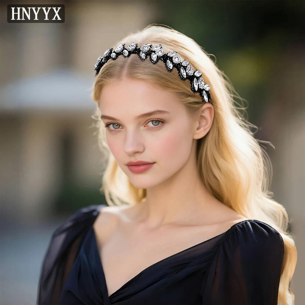 

HNYYX Hair Jewelry with Rhinestone Handmade Black Soft Headband Elegant and Generous Headdress Daily Party Hair Accessories A375