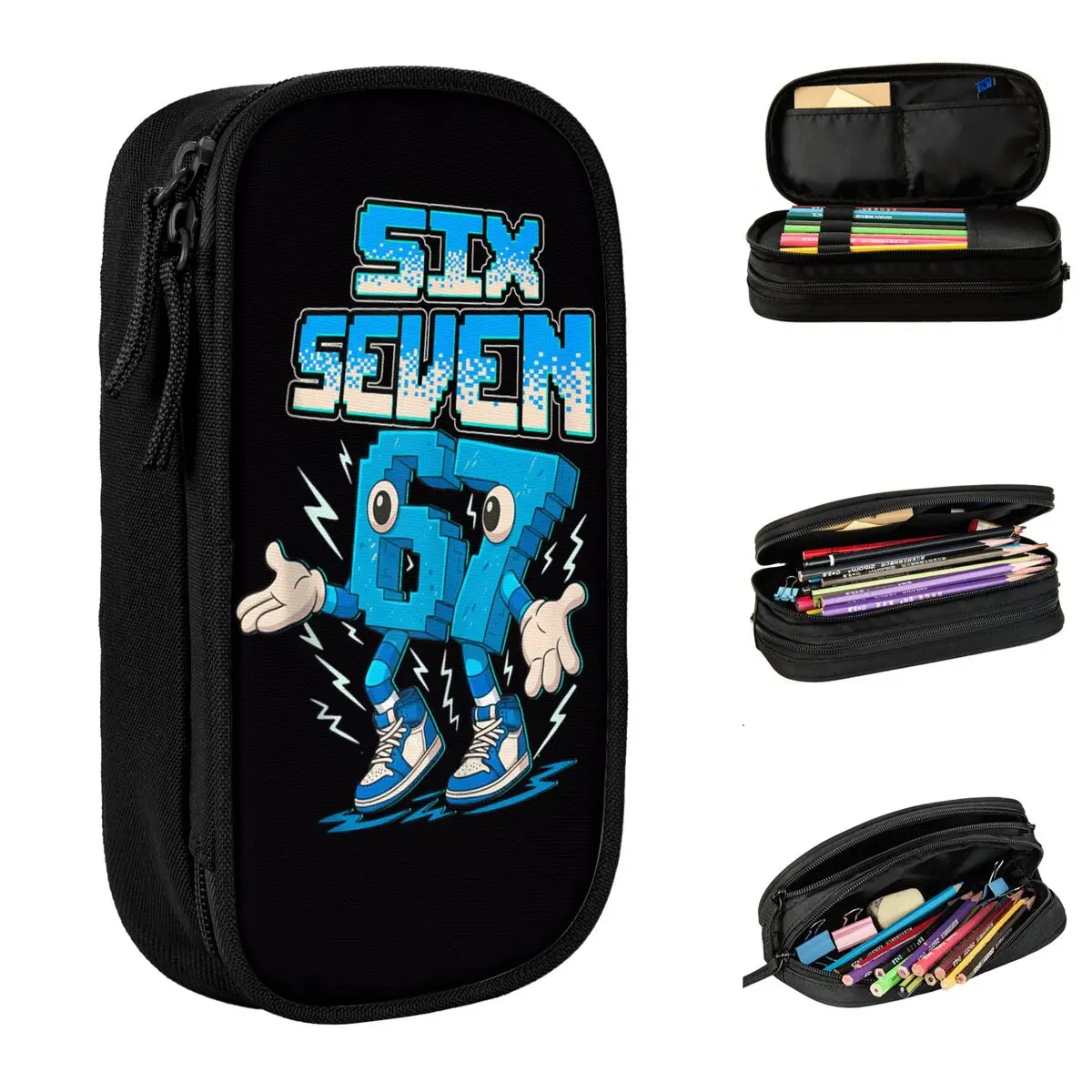 Meme 6 7 Six Seven Italian Steal A Brainrot 67 Federmäppchen aus Segeltuch, Federmäppchen für Kinder, Vintage, College-Schule, Federmäppchen, Zubehör
