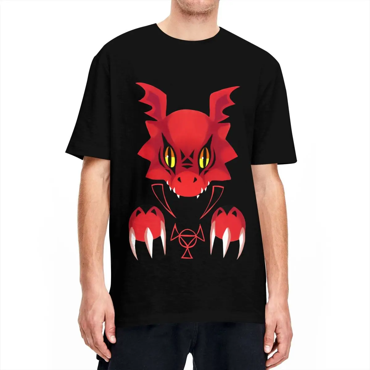 Men Women Bad Guilmon T Shirt Digimon Nostalgic Anime Pure Cotton Tops Leisure Short Sleeve O Neck Tees Printed T-Shirt