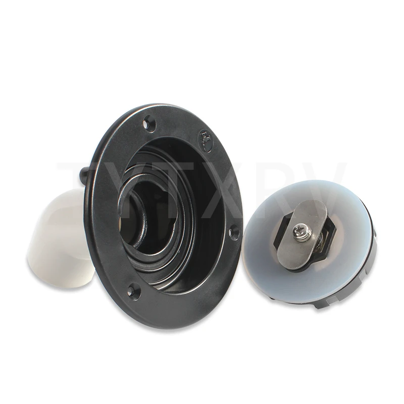 

High Quality Caravan Accessories Black Exterior Hatch with Lock Motorhome RV Round Gravity Water Inlet