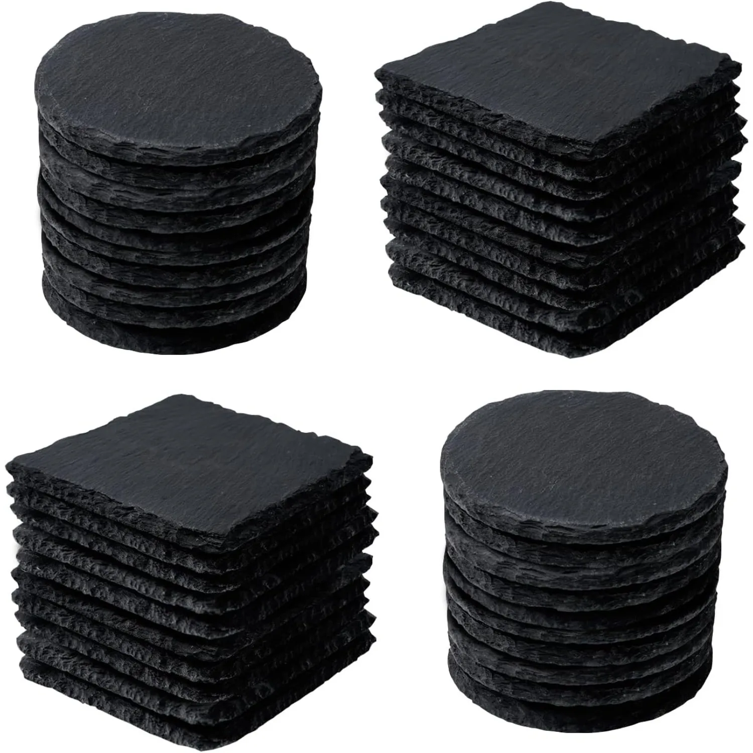 8pcs Black Slate Coasters, Round and Square Blanks for Engraving and Decoration-Ideal for Office,Coffee Table,Kitchen and Home