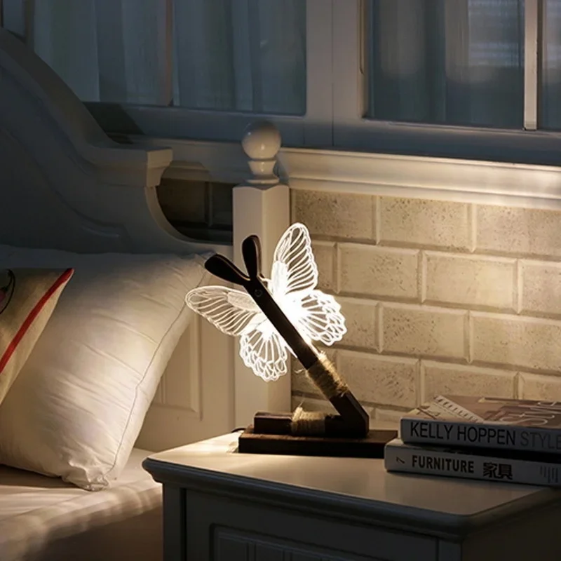 ผีเสื้อน่ารัก 9 LED Night Light Home Room Decor 3D USB ชาร์จไฟ US ปลั๊กโมเดิร์นบทคัดย่อ Light Decor