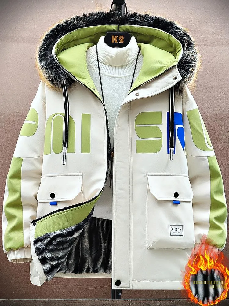 

Мужская зимняя утепленная парка на флисовой подкладке, хлопковая куртка, молодежная рабочая одежда, верхняя одежда для старшеклассников, хлопковое пальто для подростков