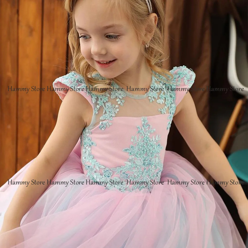 Yipeisha-vestido de flores de colores para niña, vestidos de fiesta de cumpleaños de princesa, apliques de manga Cao, tul de una línea, vestido de graduación para niños