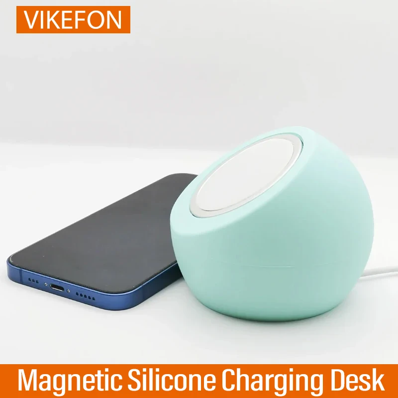 VIKEFON Magnetic Wireless Charging Desk Ball Shape Silicone Holder Stand for Magsafe iPhone 15 14 13 12 Pro Charger Dock Station