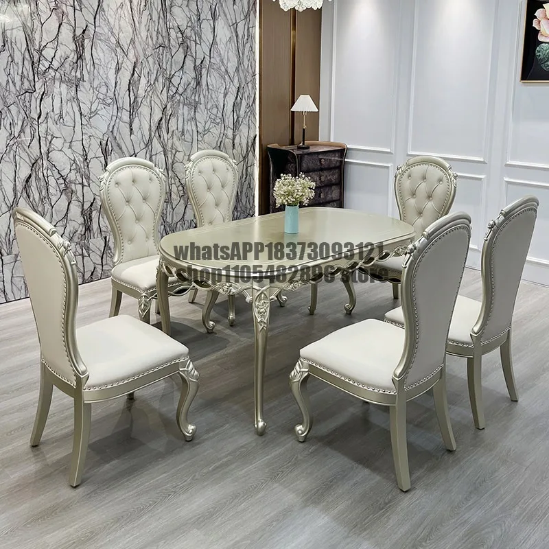 Light luxury solid wood long dining table household high-end dining table American living room oval dining table