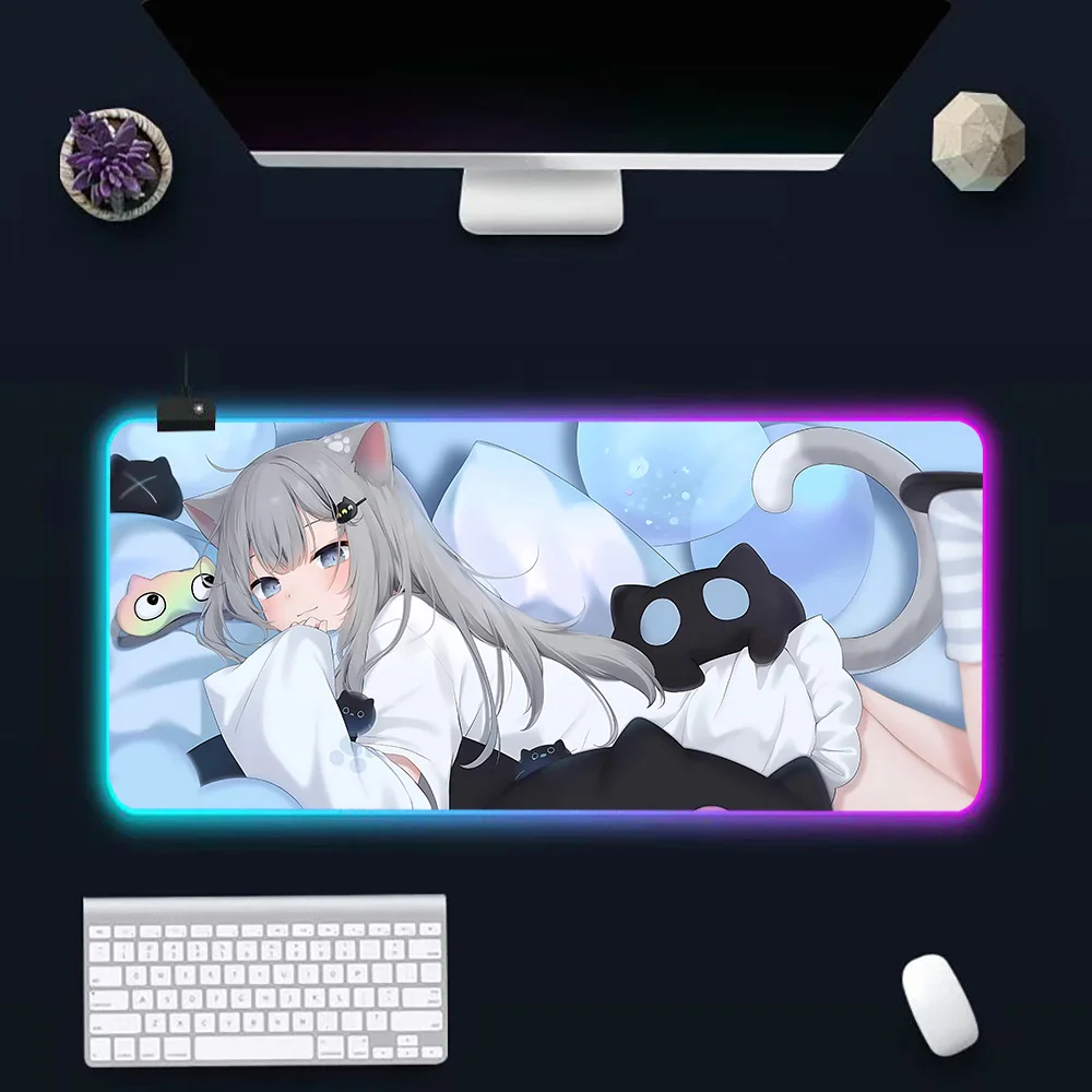 Nekoha Shizuku-Tapis de souris RGB pour PC Gamer, en caoutchouc, avec éclairage LED, pour ordinateur de jeu