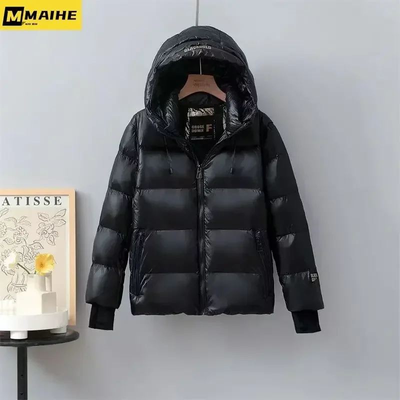 

Men's winter parka Black gold Retro super thick down cotton short jacket lovers outdoor -40℃ hooded ski suit windproof warm coat