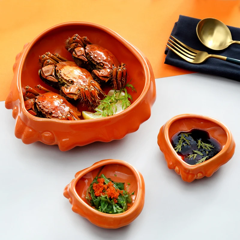 Creative Ceramic Tableware Crab Shell Bowl Hairy Crab Ceramic Bowl Kitchen Tableware Plate Home Main Course Display Plate