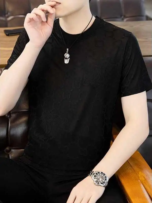 

Новинка 2025, мужская футболка из ледяного шелка ort Sve, облегающая летняя тонкая футболка с модным геометрическим узором, повседневная одежда, ощущение прохлады