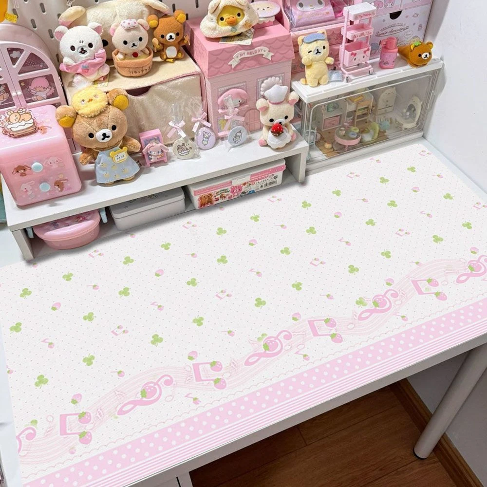 Cute Pink Strawberry Polka Dot Pu Leather Mouse Pad Waterproof Desk Mat Protective Game Keyboard For Dorm Vanity Table Mat Decor