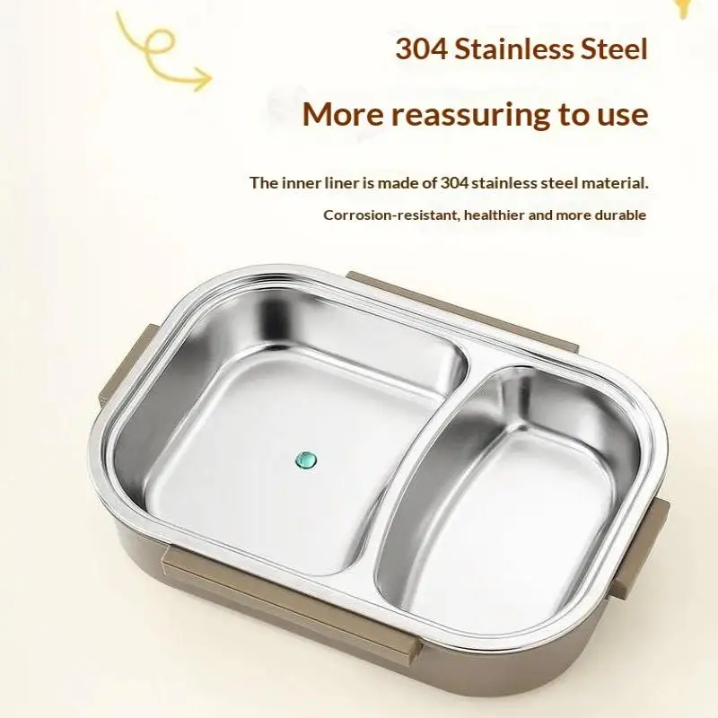 Insulated Lunch Box Heavy Duty 304 Stainless Steel 2 Compartments Bento Box for Office Worker Daily Use