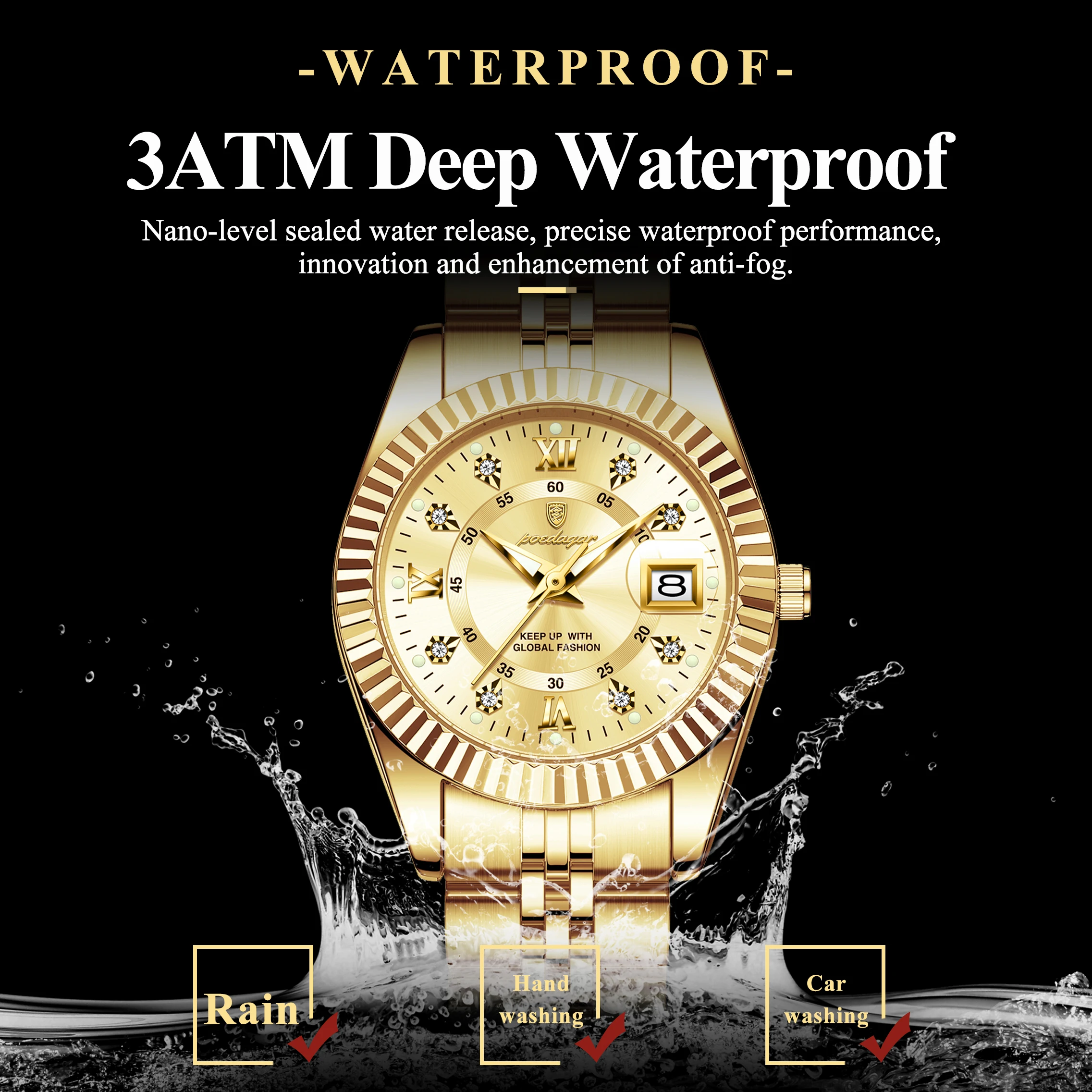 POEDAGAR Mode dameshorloge Waterdicht Lichtgevende Datum Elegante dameshorloges Roestvrij staal quartz horloge voor dames Reloj