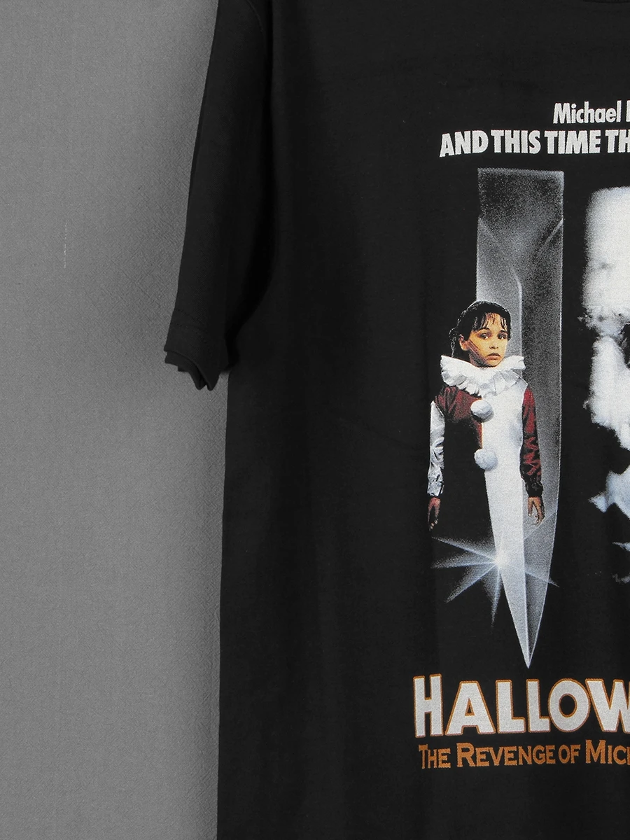 

Street Sle loween ort Sve T-irt Michael Myers Mask Killer Print Casual Loose Fit Cotton Top for Couples And Teens