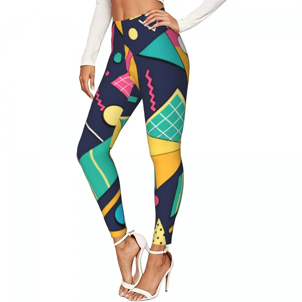 Abstract Memphis Geometric Retro Women Stretchy Leggings High Elastic Comfortable Fitness Yoga Pants