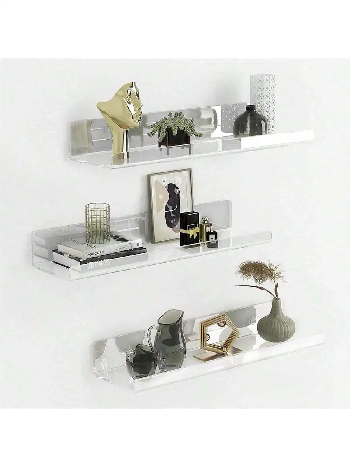 Clear Acrylic Shelves for Storage Floating Wall Shelf Kids Bookshelf Display  Shelves Bedroom Living Room Bathroom Kitchen Ledge