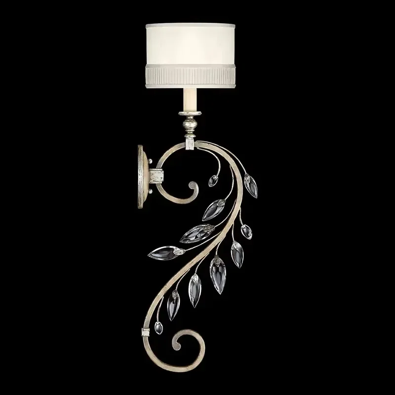Nordic Art Wall Lamp Crystal Fabric Decorative Cylindrical Glass Steel for Villa Restaurant Home Custom