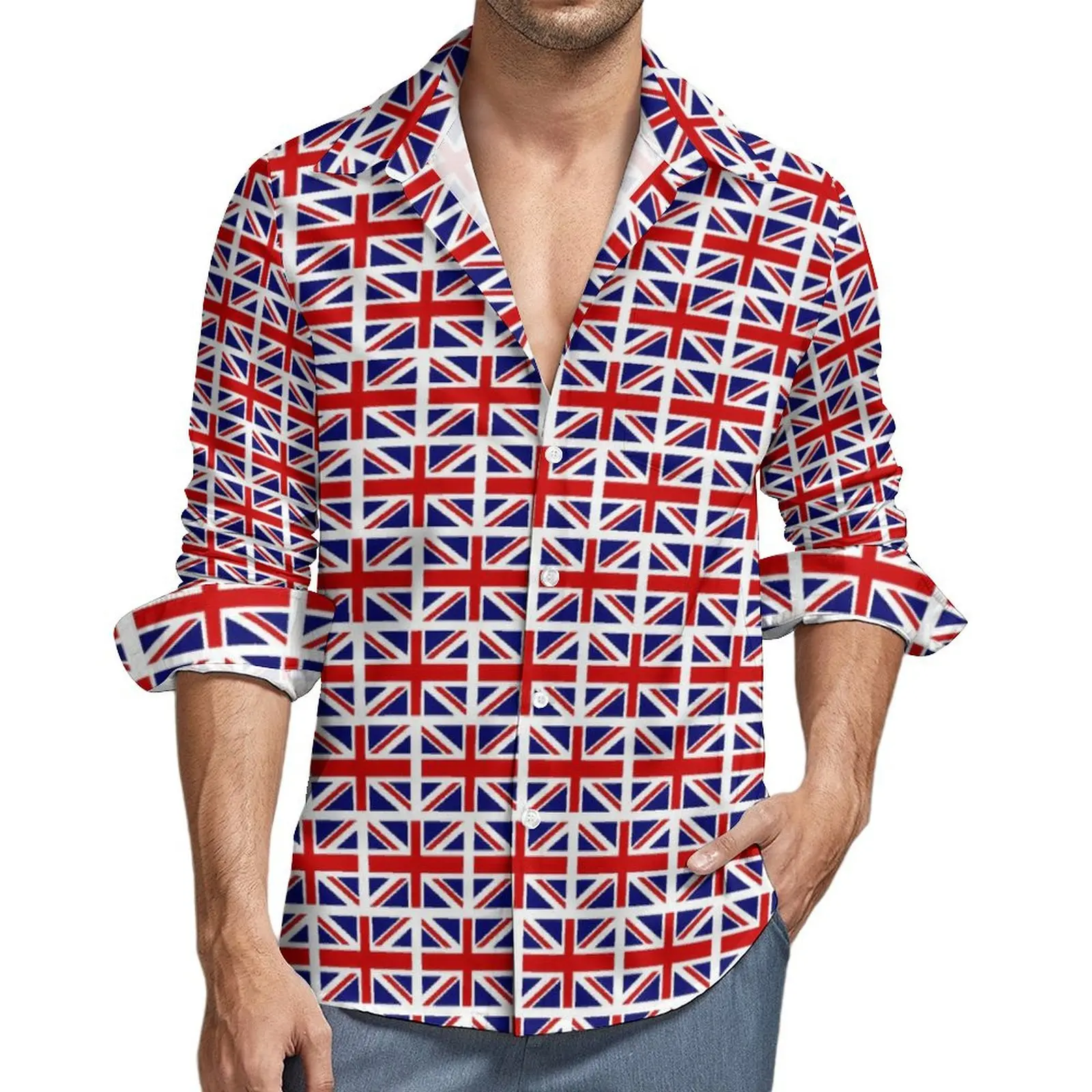 

British Flag Streetwear Casual Shirt Male UK Flags Shirt Autumn Fashion Blouses Long Sleeve Pattern Oversize Clothing