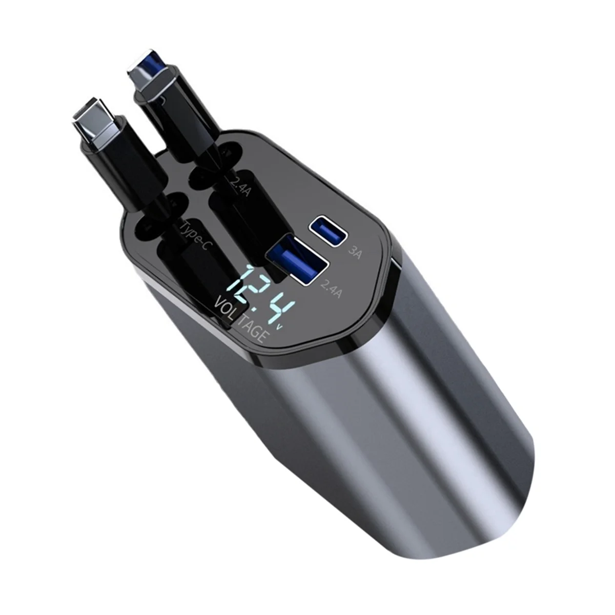 Car Retractable Car Charger 2 USB Ports Support 120W Super Fast Charge Flash Charge 4-In-1 Cigarette