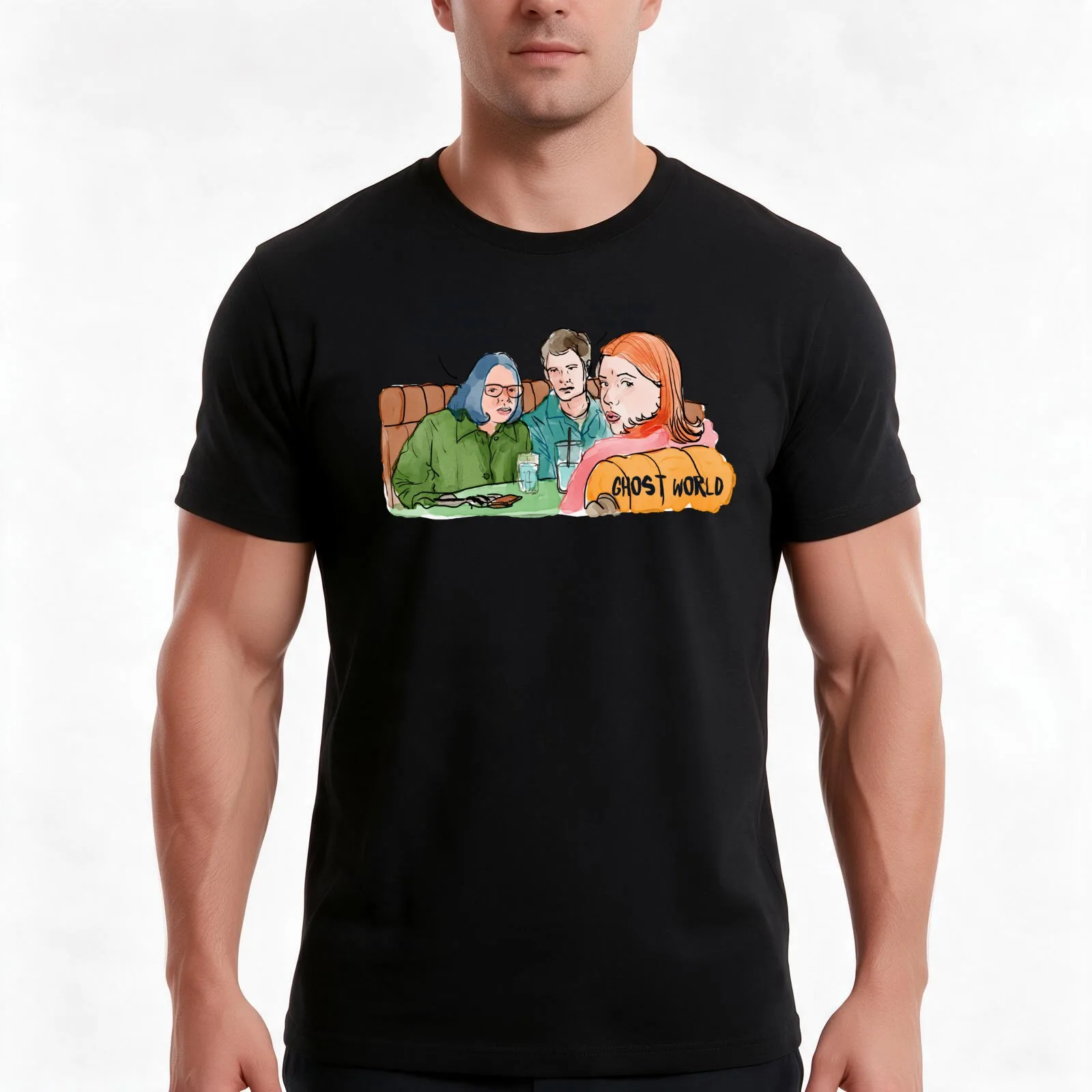 Ghost World T-Shirt, Summer Casual Cotton Tee, Oversized Streetwear Tops, Vintage Graphic Print, Loose Fit Short Sleeve