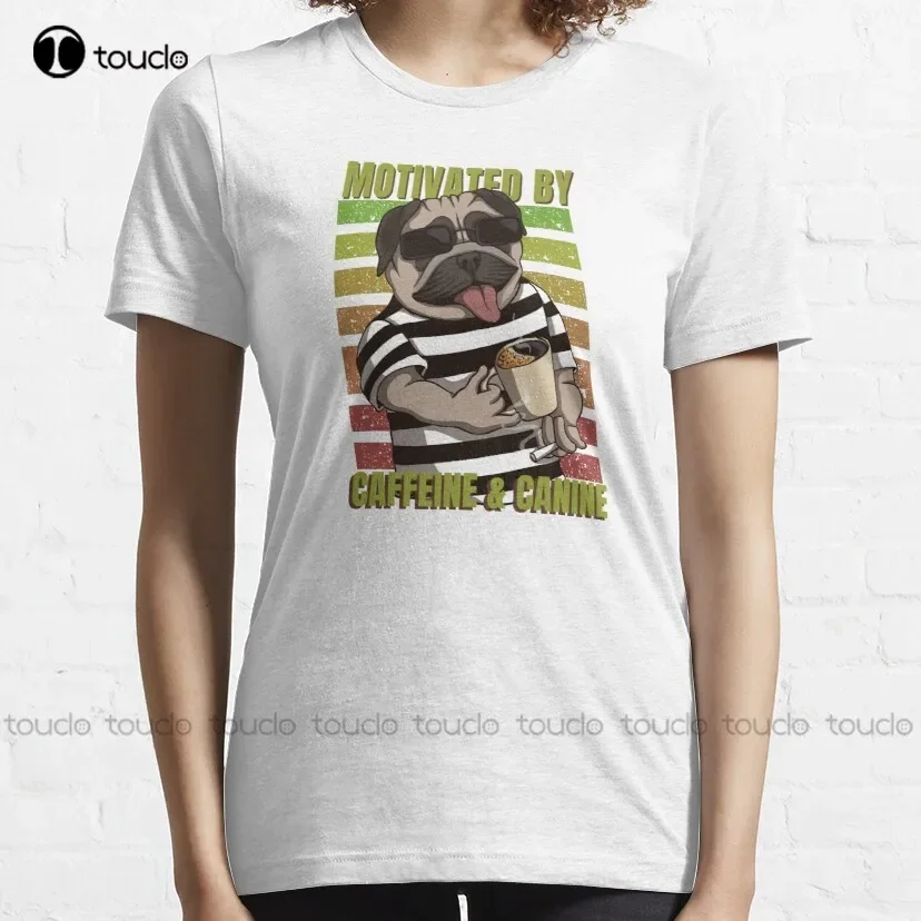 Motivated By Caffeine And Canine | Vintage Design Classic T-Shirt Fall Shirts Women Tee T Shirts Breathable Cotton Hip Hop Tee