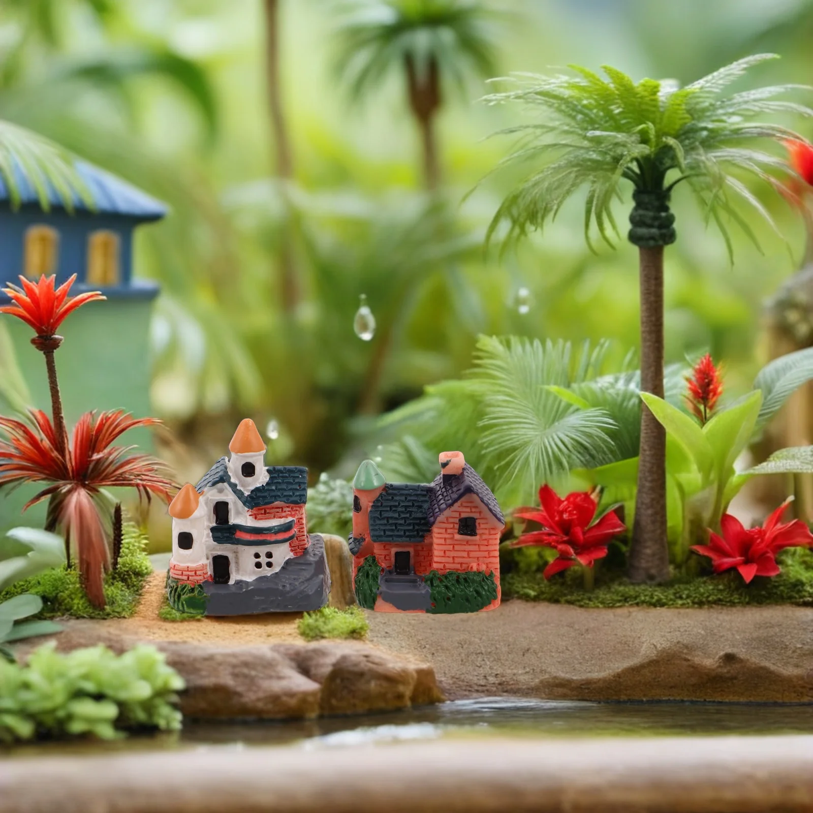 

2Pcs Miniature Village Houses Resin White Wall Two-Story Cottage for Fairy Garden Bonsai Succulent Terrarium Decorations