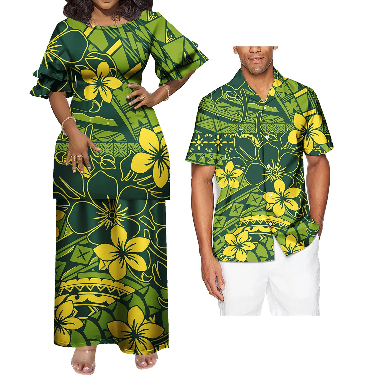 Vestidos Personalizados sob Demanda, Conjunto Puletasi Polinésio Tonga Samoa para Mulheres, Elegante, 2 Peças, Top e Saias