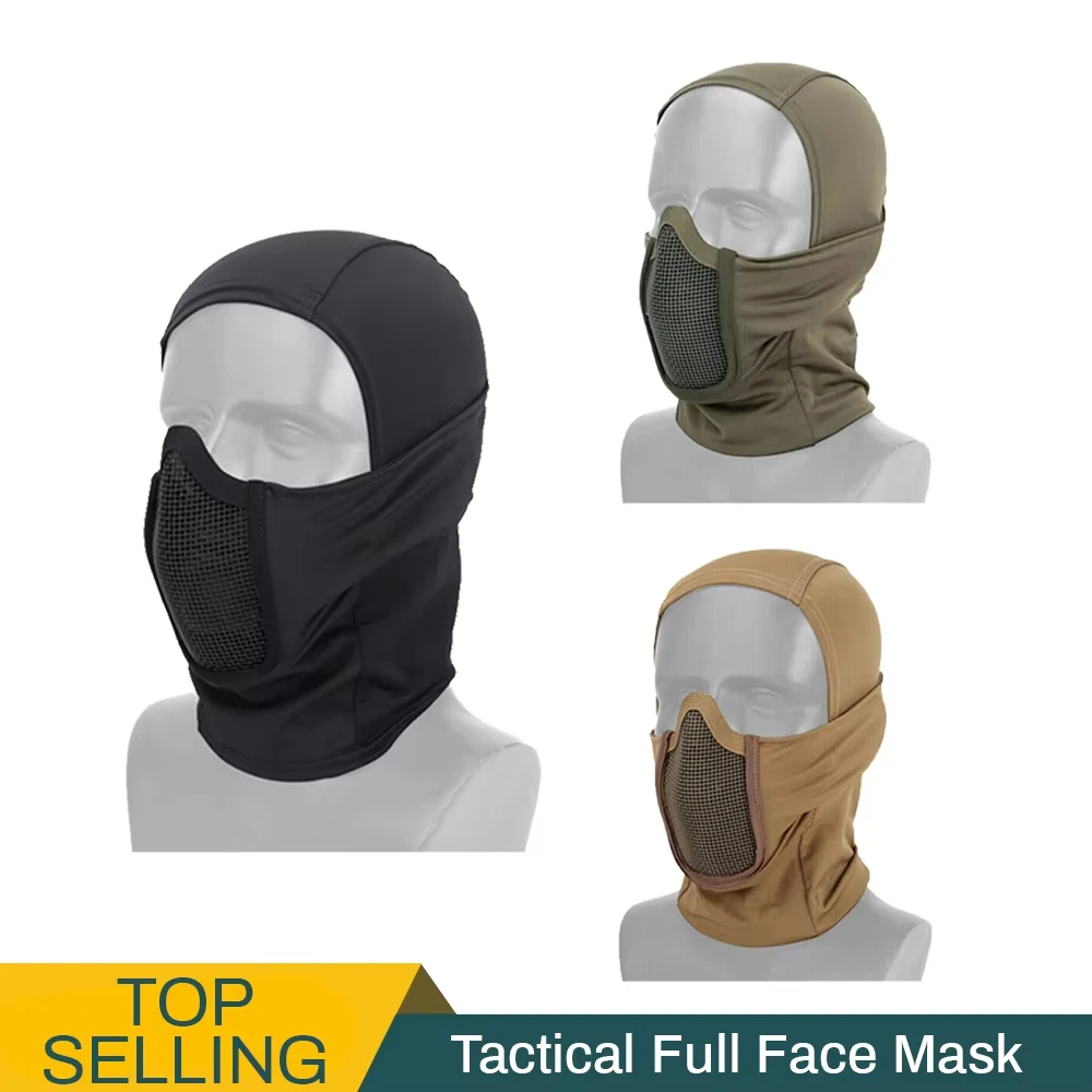 Tactical Full Face Mask Balaclava Cap Motorcycle Army Airsoft Paintball Headgear Metal Mesh Hunting Protective Mask