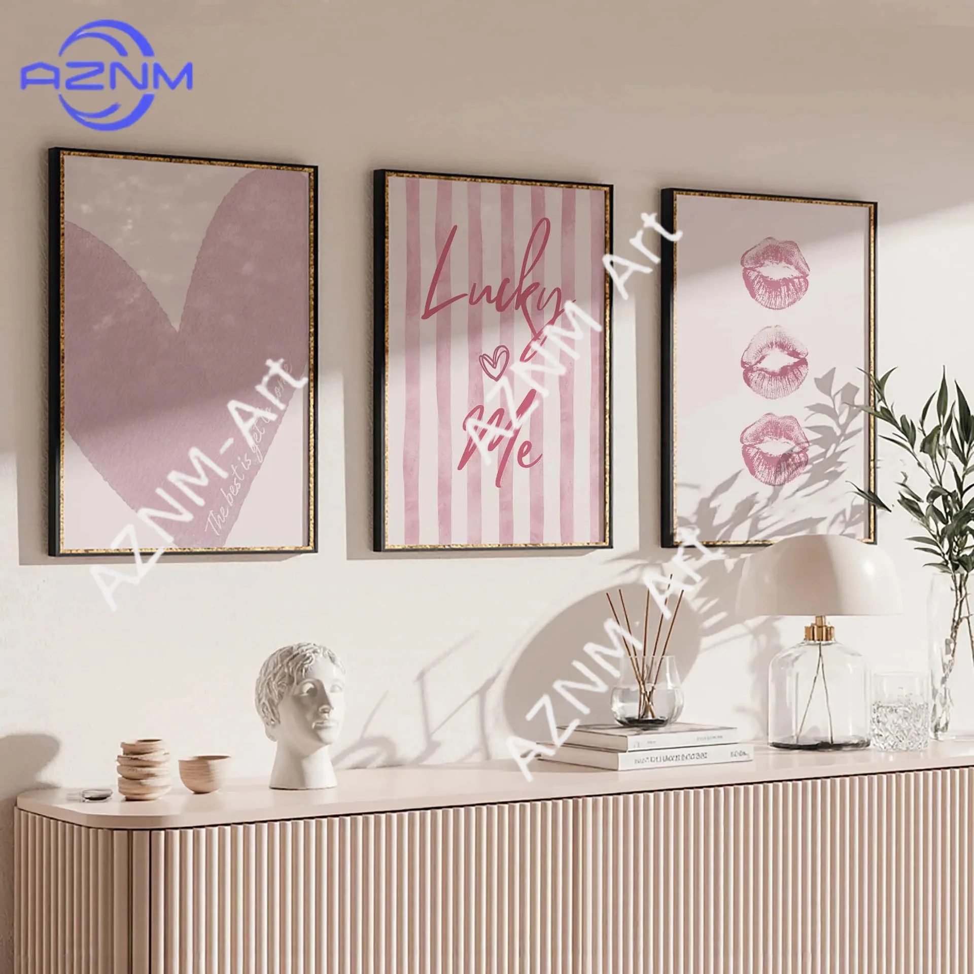 1 Stück/3 Stück Nordisches Modernes Y2K Mode Rosa Herz Rote Lippen Glücksbringer Wohnzimmer Poster Leinwand Dekoration