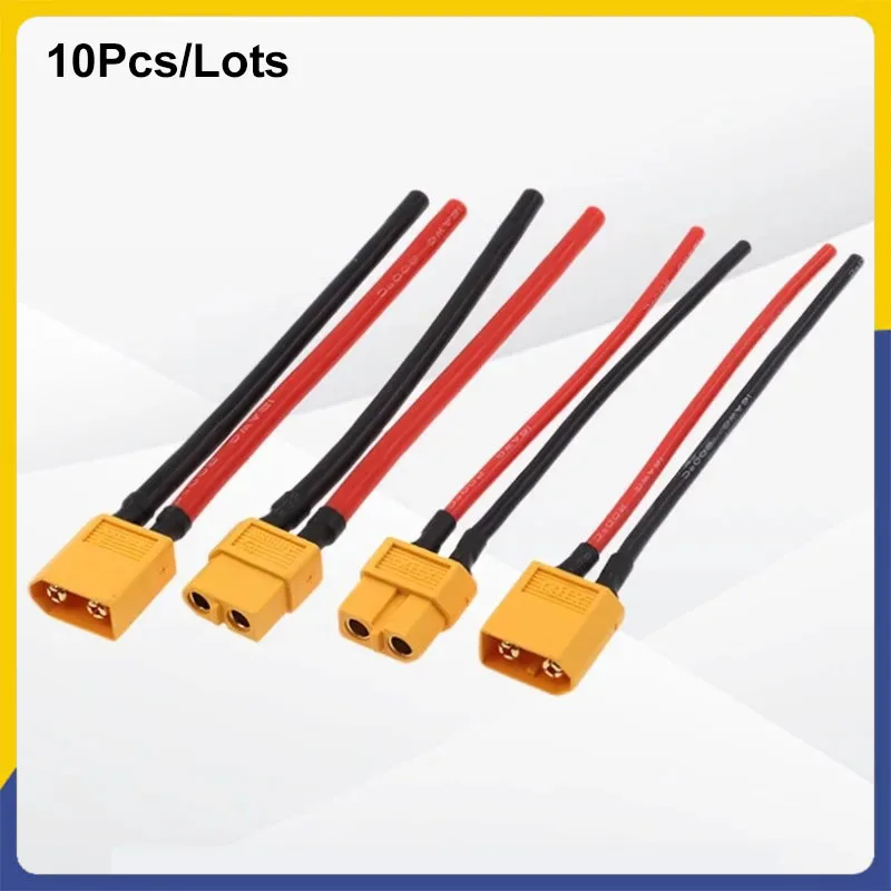 10PCS/Xt60 Plug Connector Set Male/Female with 16/14 AWG Silicone Wire 100mm for RC Battery Cable Remote Control Toys Parts