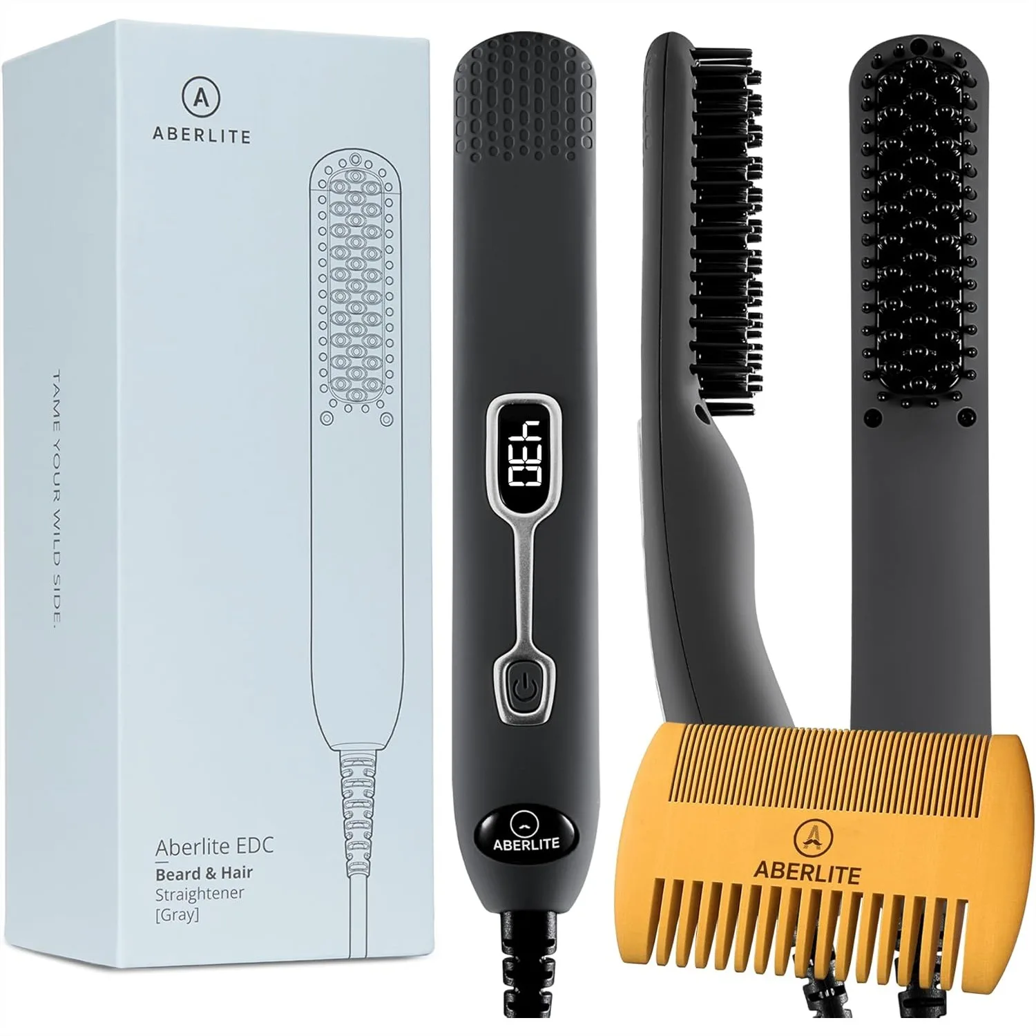 

Beard Straightener Brush, Professional Heated Straightening Comb for Men, Fast Heating 250-430°F, Portable Grooming Kit