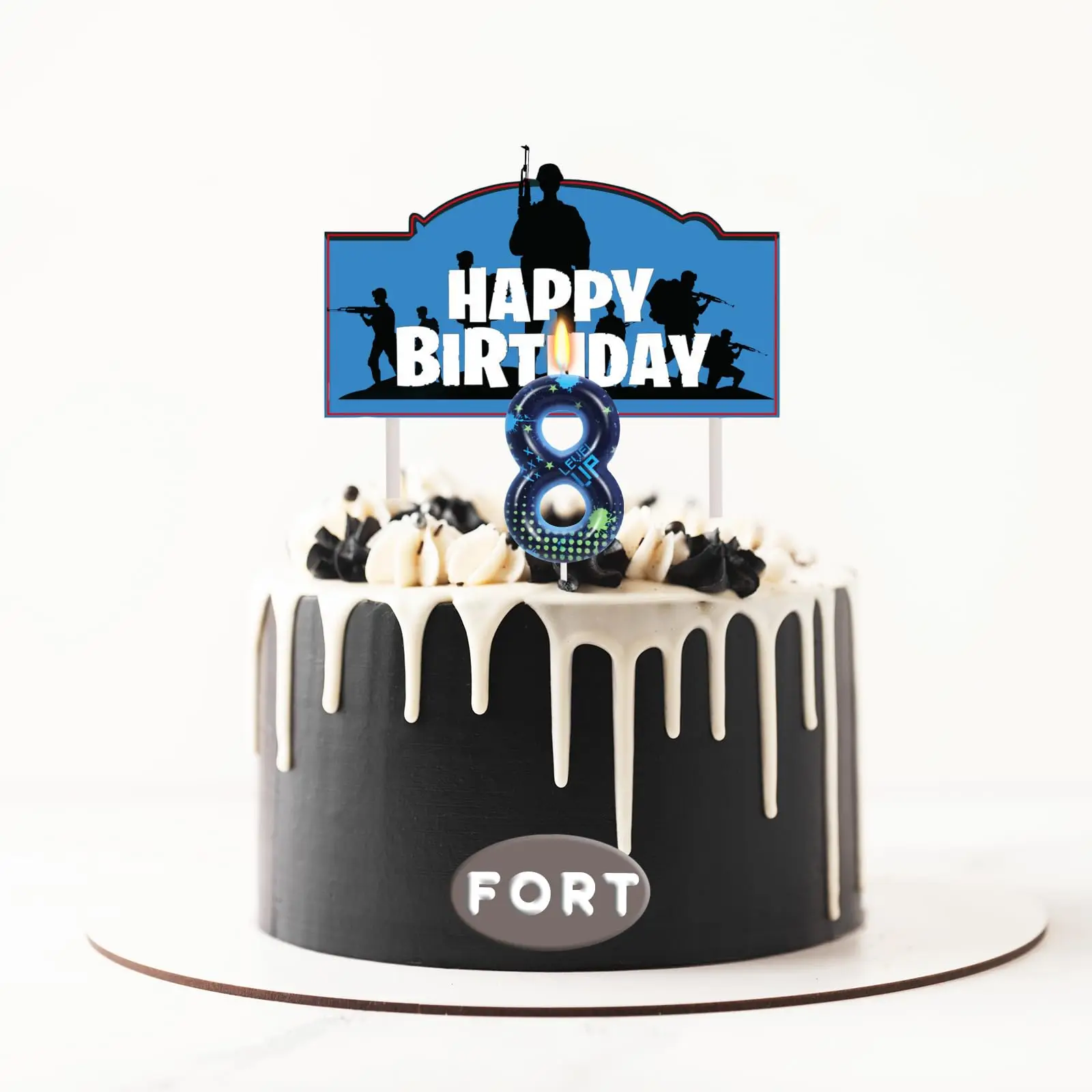 Birthday Candles for Boys Number 8 Candle for Video Game Birthday Cake Topper, Fort Battle Game Themed Birthday Party Supplies