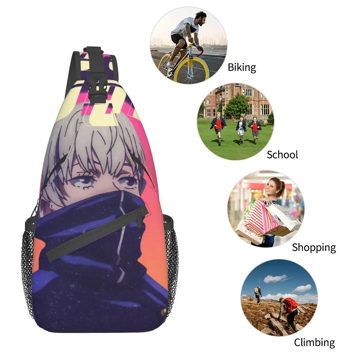 Toge Inumaki Jujutsu Kaisen torba ze sznurkiem torba Crossbody na klatkę piersiową z paskiem na ramię plecak podróżny małe plecaki turystyczne zimny okład Anime