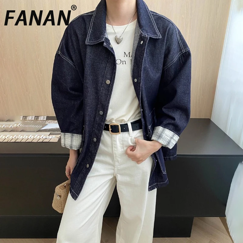 

FANAN винтажные джинсовые куртки для женщин с лацканами, однобортные офисные женские карманы, дизайн, свободные пальто, мода, новинка осени 2023 года