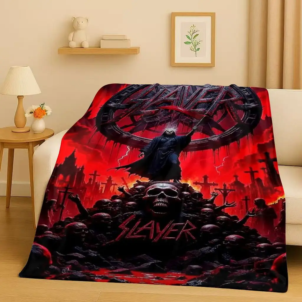 

3D Slayer Thrash Metal Rcck Music Band Sign Flannel Blanket,Ultra Soft Warm Plush Throw for Home Bedroom Bed Sofa Cover Gift Kid