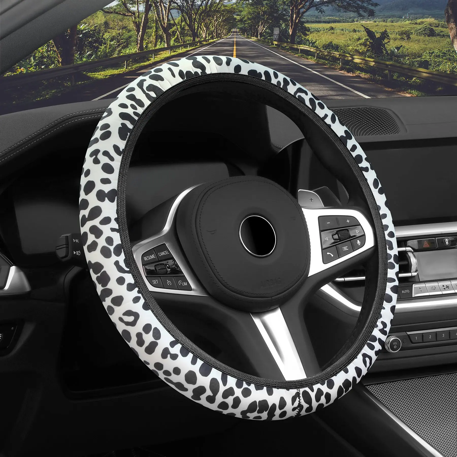 Car Steering Wheel Cover Leopard Print Car Steering Wheel Cover - No Inner Ring High-Grade Breathable Non-Slip Handlebar Cover