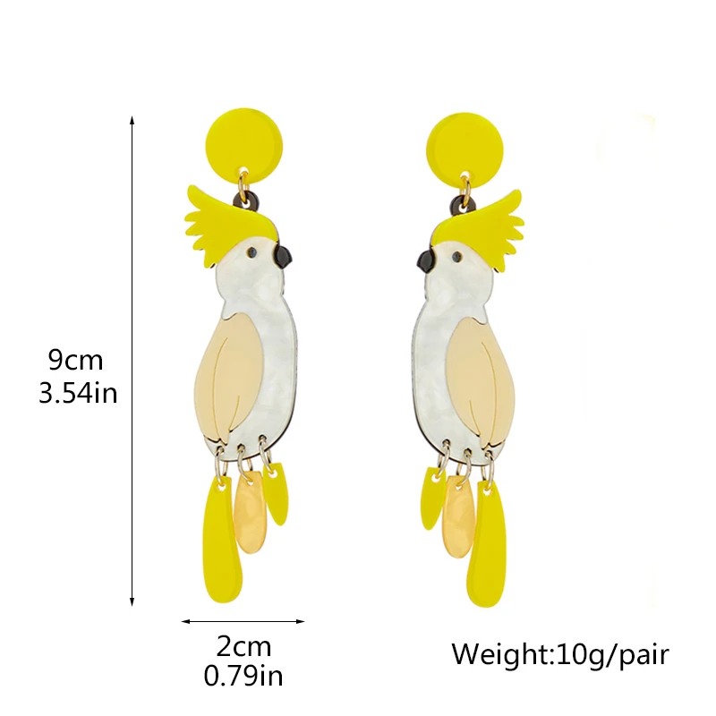 YAOLOGE New Trend Yellow Parrot Acrylic Earrings For Women Fashion Cartoon Cute Birds Girls Ear Jewelry Party Handmade Gift