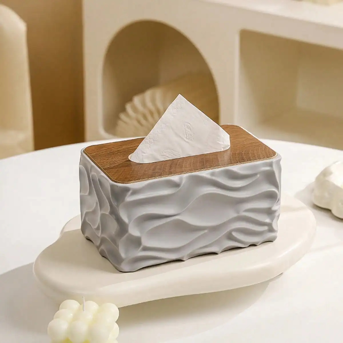 

Decorative Desktop Tissue Holder Creative Wave Textured Pattern Tissue Box For Home Living Room Coffee Table Decor