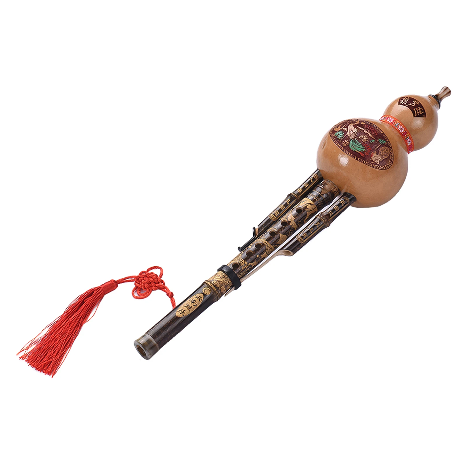 Chinese Handmade Black Bamboo Hulusi Gourd Cucurbit Flute Ethnic Musical Instrument Key of C with Case for Beginner Music Lovers