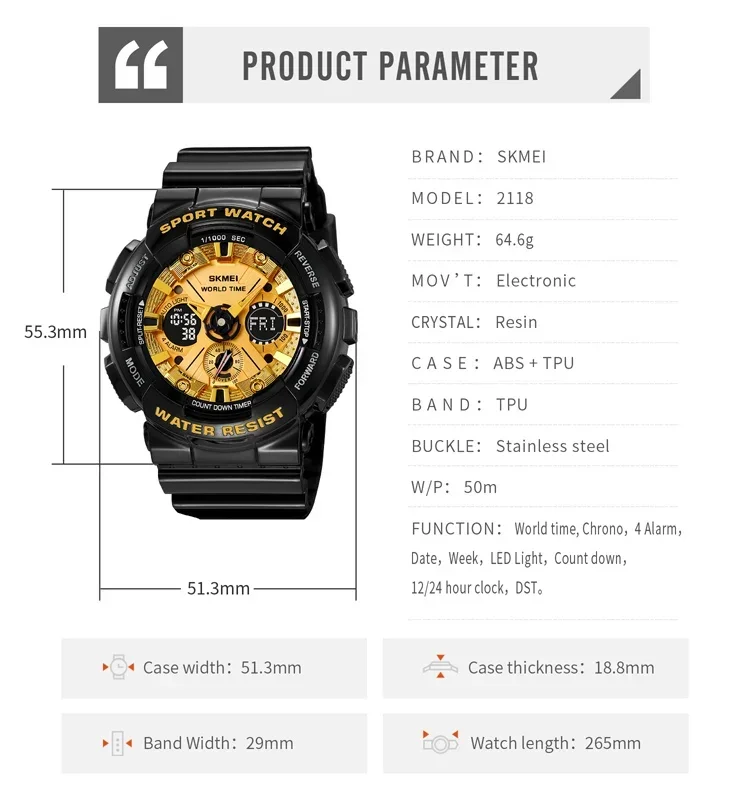 ساعة رقمية بشاشة ليد مقاومة للماء من SKMEI-Men ، ساعات معصم رياضية مقاومة للماء ، عد تنازلي ، فاخرة ،