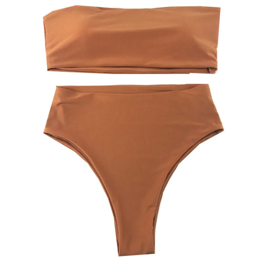 

【HOT】New European and American sexy bikini swimsuit women's swimsuit pure color conservative adult swimsuit
