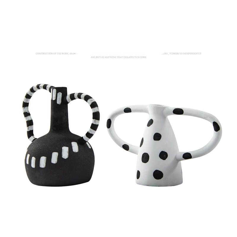 Modern Minimalist Black and White Speckled Creative Pot Shaped Ceramic Vase Decorative Ornaments