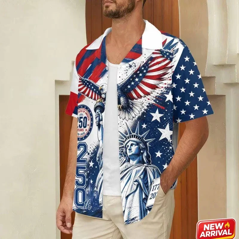 America 250 Years Of Freedom Shirt Men New Summer Celebrating 250th Anniversary USA Shirt Vacation Lapel Short Sleeve Shirts