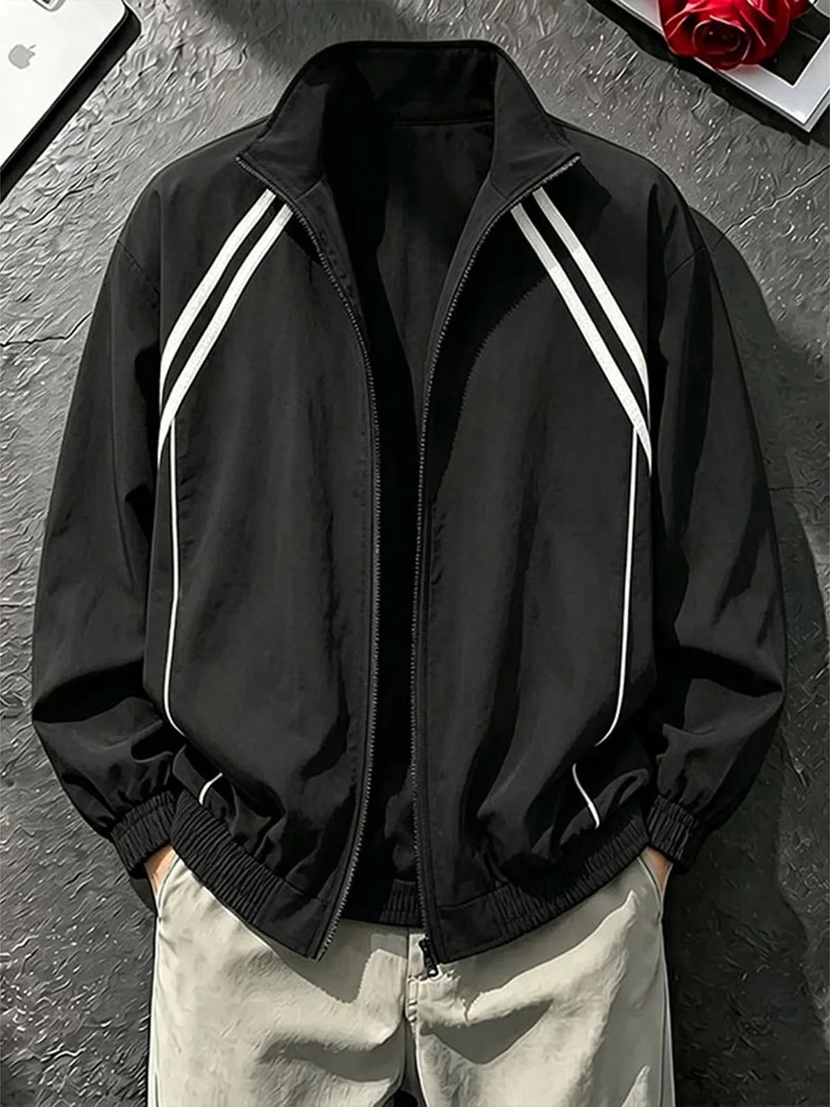 American Style Patchwork Deconstructed Flight Jacket Men's High-End Short Windproof Fleece Stripe Baseball Coat Outerwear
