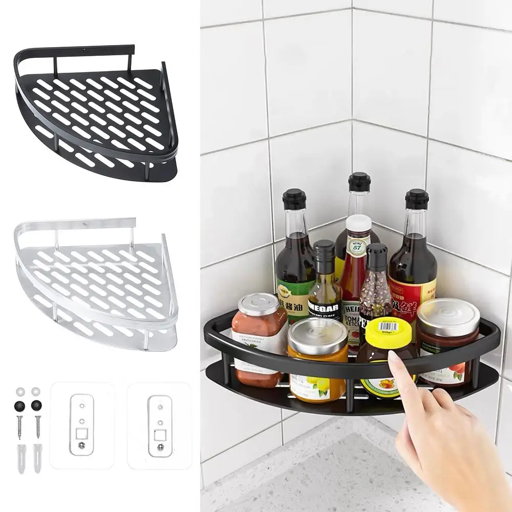 Bathroom Shelves Corner Shower Shelf Aluminum Wall Mount Shampoo Storage Rack Holders No Drill Kitchen Bathroom Accessories