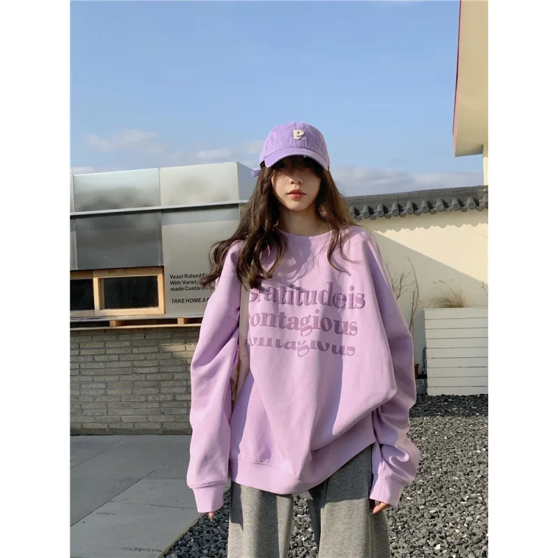 

Casual Loose Letter O-neck Pullover Sports Sweatshirt Versatile Commuting Outerwear For Women Winter Featuring Japanese-korean