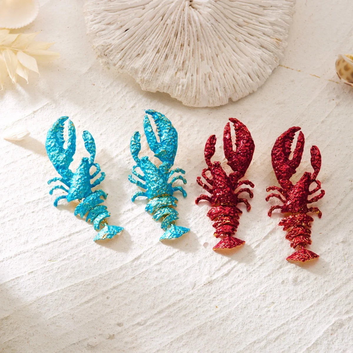 Kreative, übertriebene rote Strass-Hummer-Ohrhänger für Damen und Herren, glänzende, modische Meerestier-Sommerohrringe, Partyschmuck – Detail 10