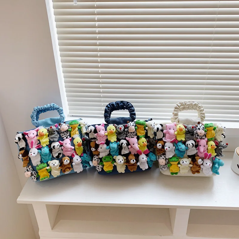 Y2K Denim Cartoon Doll Decoration Shoulder Bag Casual Canvas Crossbody Trendy Tote Bag Fashion Design Handbag Cute Women Purses view 4